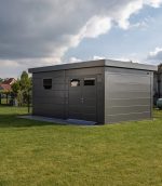 Abri de jardin en acier de 11,6 m² anthracite CLASSICO 3930+ avec double porte vitrée et fenêtre - TELLURIA