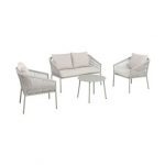 sweeek Salon de jardin beige MANTOVA en acier et cordes en résine 4 places un canapé deux fauteuils une table ronde