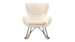 Rocking chair scandinave en tissu effet peau de mouton blanc, métal noir et bois clair ESKUA