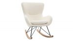 Rocking chair scandinave en tissu effet peau de mouton blanc, métal noir et bois clair ESKUA – Image 2